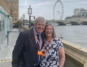 Ged and Julie at Westminster, representing Fareshare GM