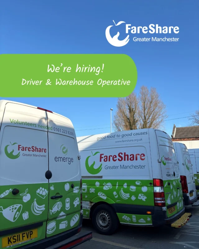 🍏 Fancy joining our team fighting food waste and food poverty?

🚛 We’re looking for a new full-time Driver & Warehouse Operative to join our team.

We need help to run our ‘Surplus with Purpose’ scheme as well as to support our normal daily operations at FareShare Greater Manchester. 

If you’re over 25 (for insurance purposes), looking for a new challenge, have top notch customer service skills, are a great communicator and have experience driving commercial vehicles up to 3.5 tonnes (or larger) please get in touch!

Full details about the vacancy can be found here 👇 https://www.emerge3rs.co.uk/job-vacancies/

#FareShareGM #CharityJob #CommunityImpact #Vacancy #CommunitySupport