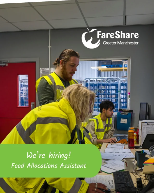 🍏 We are hiring! We’re looking for someone to join our busy food allocations team to liaise with our Community Food Members (CFMs) and make sure they’re getting the food they need. 

You will be working closely with our warehouse team and volunteers to quickly and accurately add incoming food to our database and then speak to our CFMs to confirm their orders.

We are looking for someone with a can-do attitude, a strong communicator (both on the phone and in-person) and able to work quickly under pressure and to tight deadlines. 

If you think you could be our newest team member – please check out our website for full details about this part-time role (details above 👆).

#FareShareGM #CharityJob #WarehouseJob #CommunityImpact #Vacancy #JobAdvert